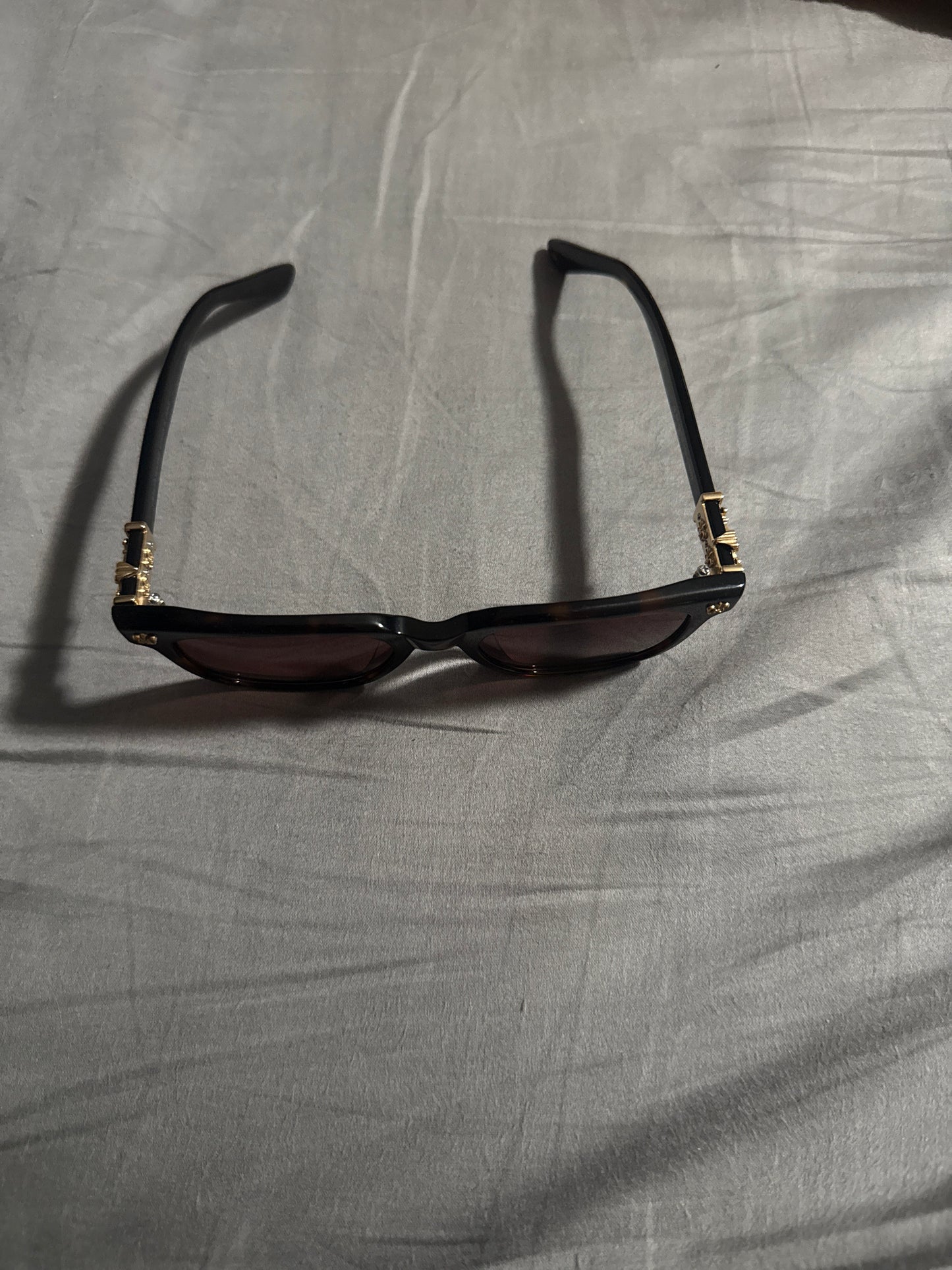 Chrome Heart Glasses (Black with brown stripes) (Brown Tint)