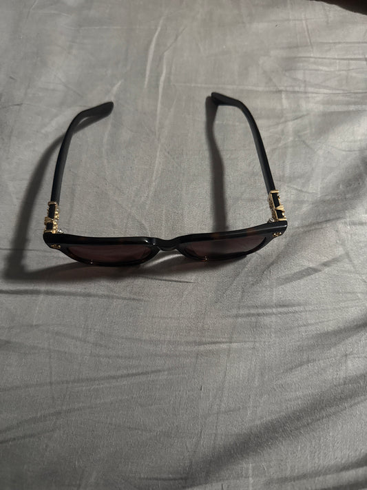 Chrome Heart Glasses (Black with brown stripes) (Brown Tint)